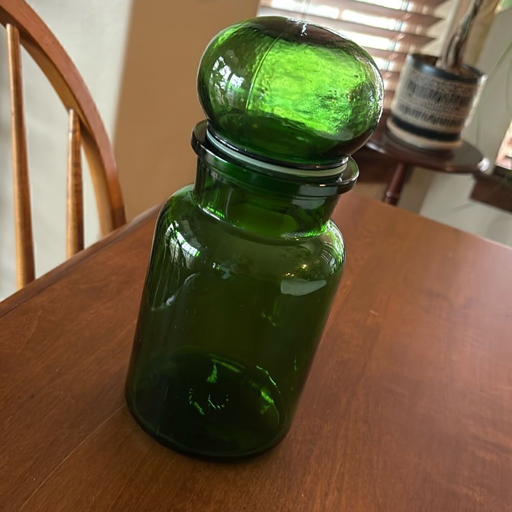 Vintage Belgium Green Glass Apothecary Jar